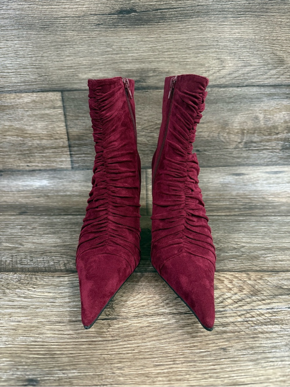 NWOB Jeffrey Campbell Let's Go Pointed Toe Bootie SZ 8 M in WINE SUEDE - Picture 8 of 12